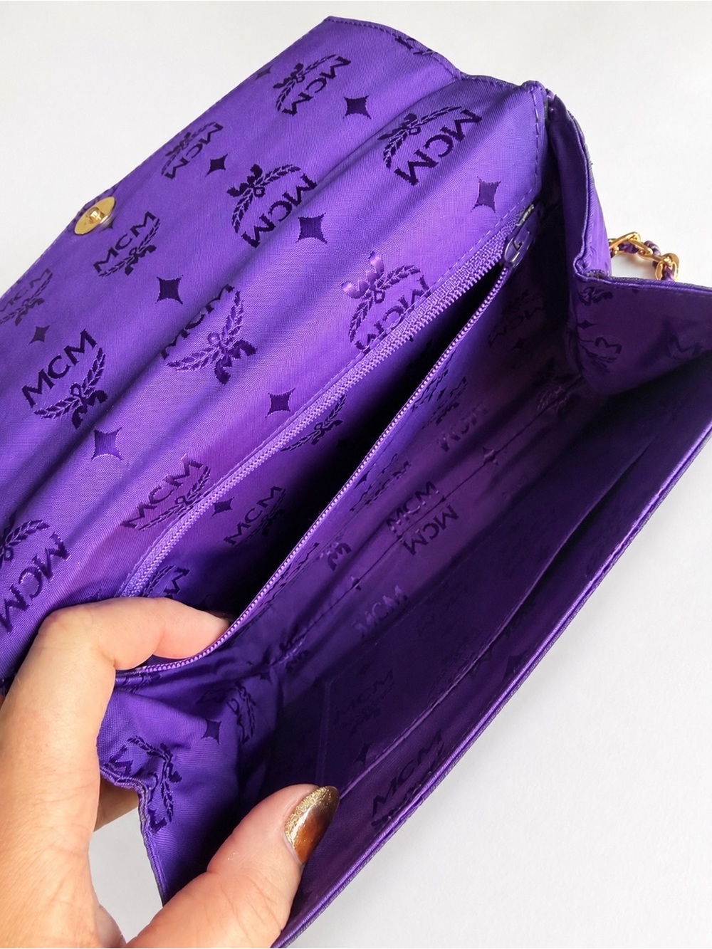 Vintage MCM Purple Tonal Monogram Chain Bag & Matching Wallet and Mirror Set - Picture 9 of 17